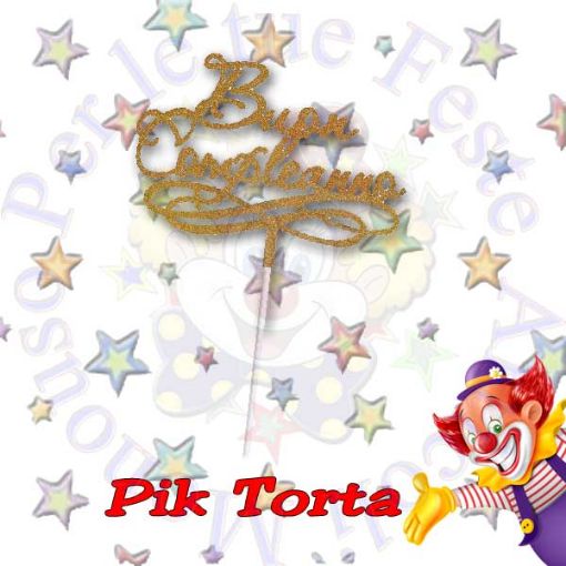 Immagine di Buon Compleanno pick dorato glitter 12x17 H