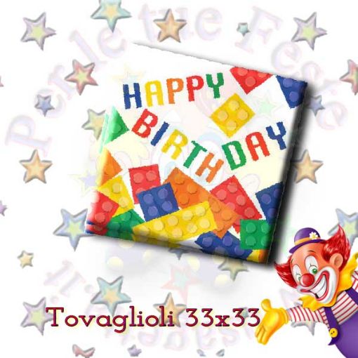 Immagine di Tovaglioli happy birthday block party 33x33 16pz
