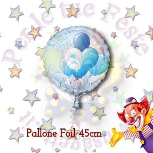 Immagine di Pallone foil  1 Compleanno palloncini azzurro Ø45cm