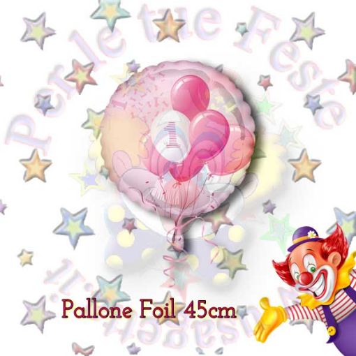 Immagine di Pallone foil 1 Compleanno  palloncini rosa       Ø45cm