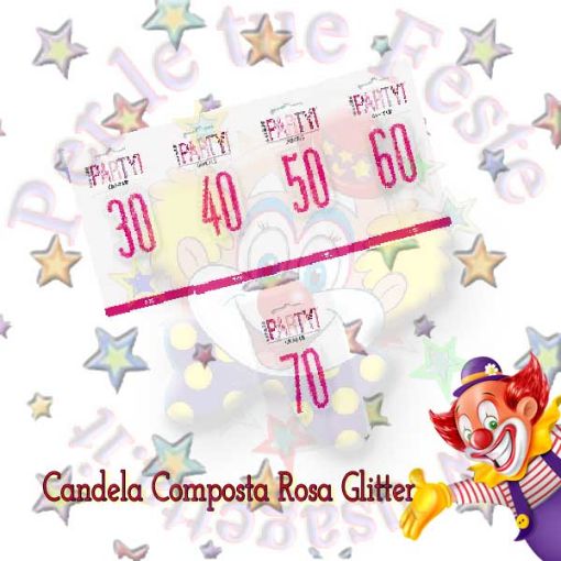 Immagine di Candelina 40 Compleanno Rosa Glitterata h 7cm