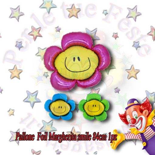 Immagine di Palloncino foil fiore smile Magenta Ø84cm 1pz