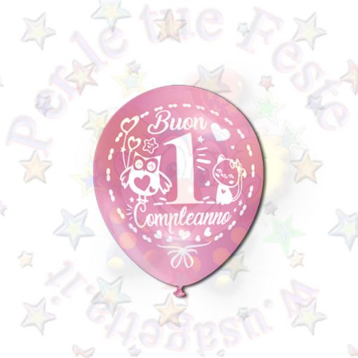 Immagine di Palloncino lattice buon 1° compleanno rosa 30cm