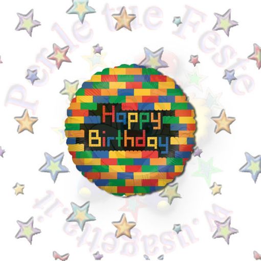 Immagine di Palloncino foil Happy Birthday blocks Ø45cm