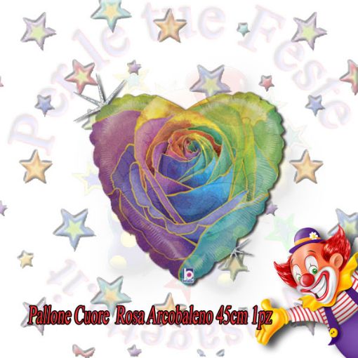 Immagine di Palloncino foil cuore rosa arcobaleno olografico Ø45cm 1pz