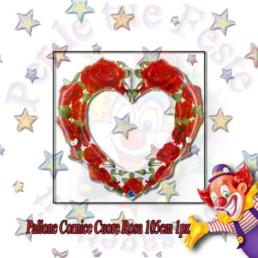 Immagine di Palloncino foil cornice cuore rose rosse Ø105cm 1pz