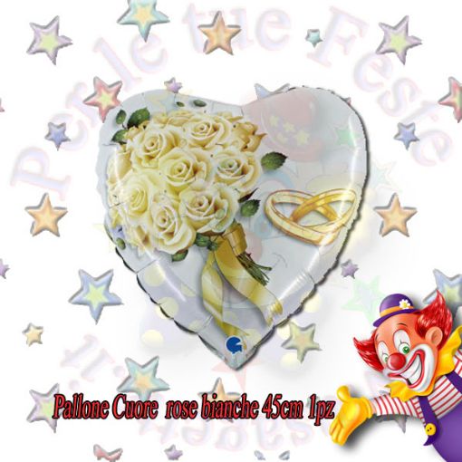 Immagine di Palloncino foil cuore fedi rose bianche Ø45cm 1pz