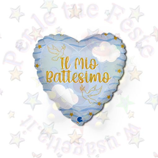 Immagine di Palloncino cuore Il Mio Battesimo celeste 45cm