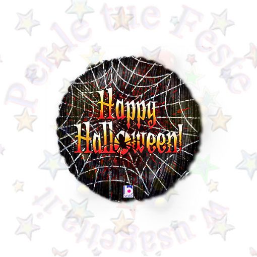 Immagine di Palloncino ologragico Happy Halloween Ragnatela 45cm