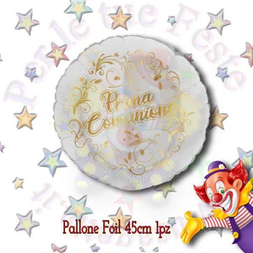 Immagine di Palloncino foil tondo prima comunione bianco o oro Ø45cm 1pz