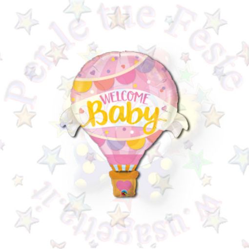 Immagine di Palloncino supershape mongolfiera Welcom Baby rosa 105cm