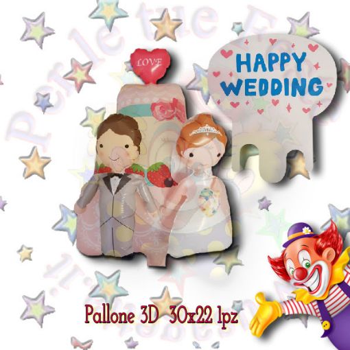 Immagine di Palloncino Cuore Sposi in rilievo 3D   Happy Wedding   30x22cm