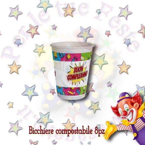 Immagine di Bicchieri Buon compleanno compostabili 255ml 8pz