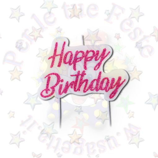 Immagine di Candela glitter fucsia Happy Birthday 8x6cm