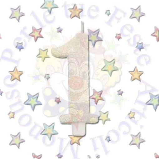 Immagine di Candelina nr. 1 bianco glitter 12cm