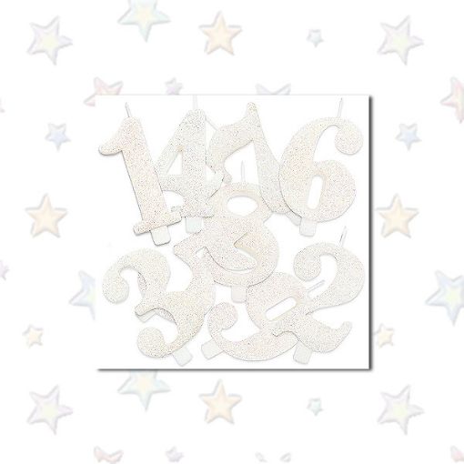 Immagine di Candelina nr. 3 bianco glitter 9,5cm