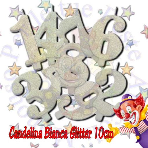 Immagine di Candelina nr. 4 bianco glitter 12cm