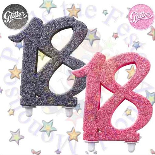 Immagine di Candela 18 anni fucsia glitterata 12cm