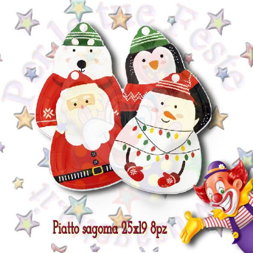 Immagine di Piatti Christmas friends sagomati assortiti 24,5x 18,5 cm 8pz