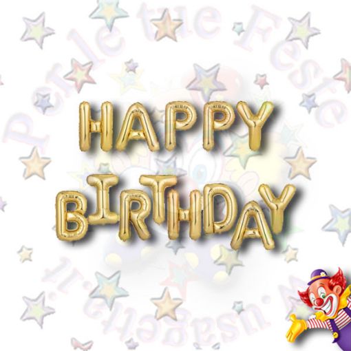 Immagine di Pallone mylar scritta Happy Birthday oro 40cm