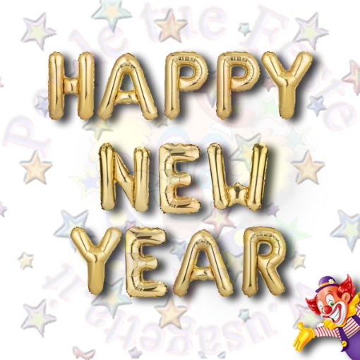 Immagine di Pallone mylar scritta Happy New Year oro 40cm