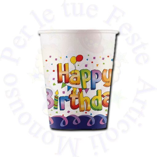 Immagine di Bicchieri multicolor Happy Birthday carta 200ml  8pz