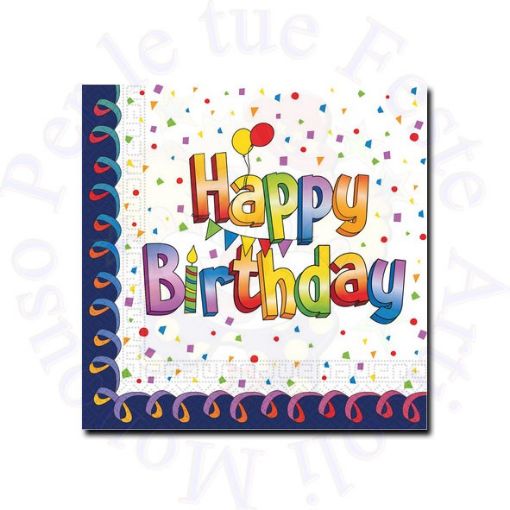 Immagine di Tovaglioli multicolor Happy Birthday 33x33 2v 20pz