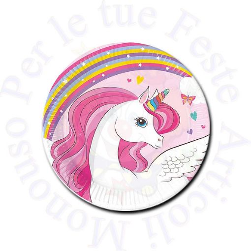 Immagine di Piatti Unicorno rainbow colors carta  Ø19,5cm 8pz