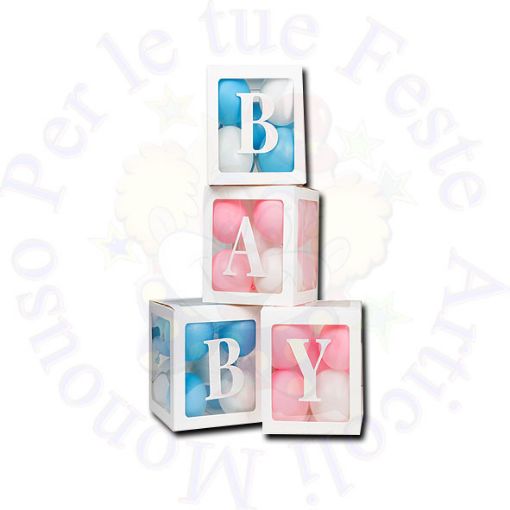 Immagine di Set  4 balloon boxes 30x30x30cm con  4 adesivi Baby