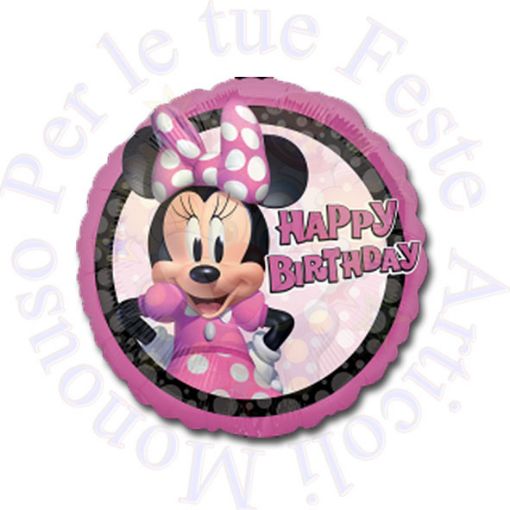 Immagine di Pallone foil tondo  Minnie Happy Birthday Ø43cm 1pz