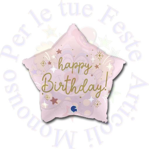 Immagine di Palloncino foil stella rosa Happy Birthday 45cm 1pz