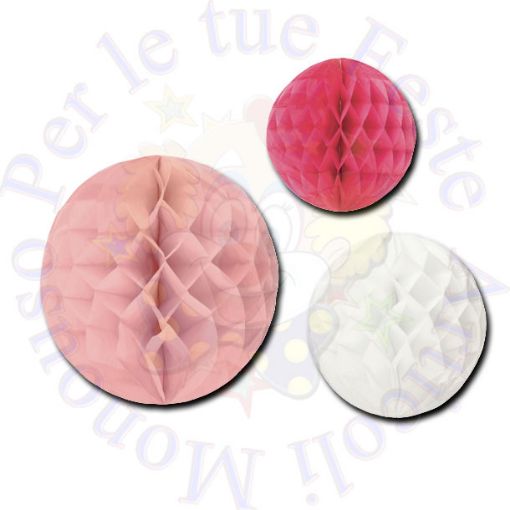 Immagine di Sfere in carta nido ape rosa ass. 30/25/20cm 3pz