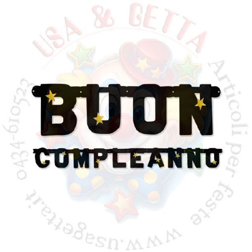 Immagine di Scritta Buon Compleanno nero/stelle oro XL 253x15cm