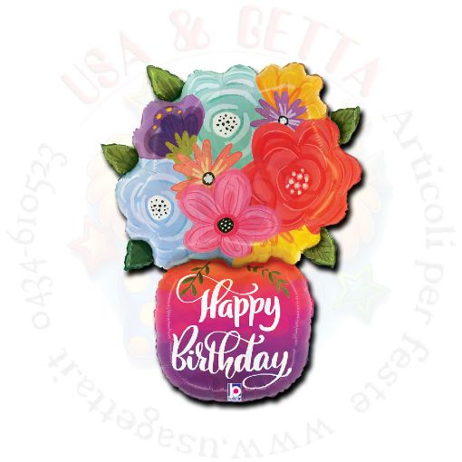 Immagine di Pallone Vaso fiori happy birthday 74cm