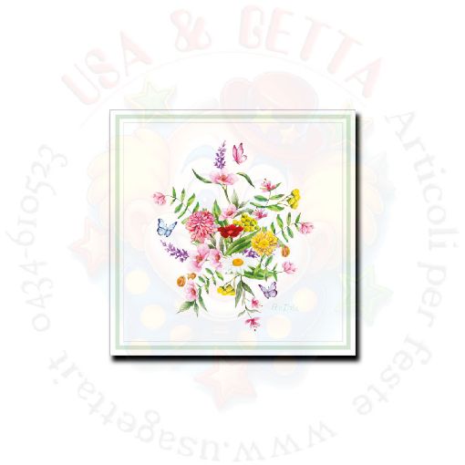 Immagine di Tovaglioli fiori /farfalle c/puntini 3veli 33x33 16pz